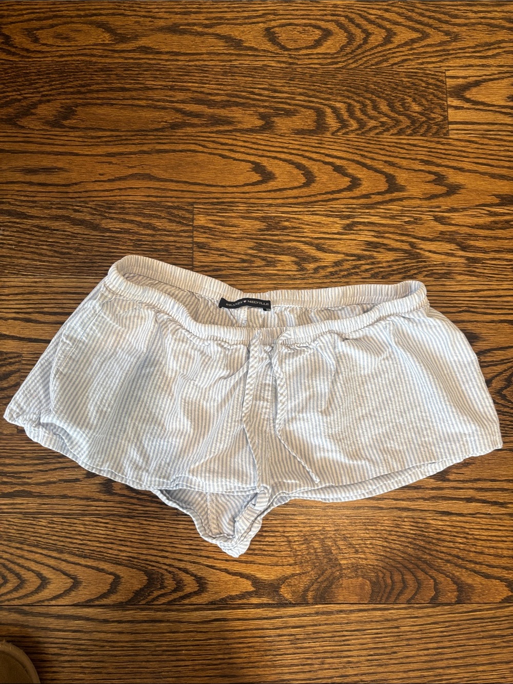 Brandy Melville Light Blue & White Striped Cotton Lounge Shorts